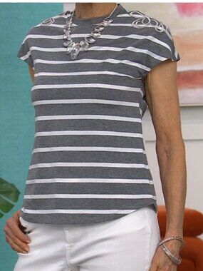 DG2 by Diane Gilman Embroidered Striped Knit Tee - Size: XL - NIP